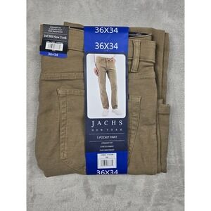 Jachs New York 5 Pocket Pant Mens 36x34 Tan Straight Fit Stretch Flex Waistband